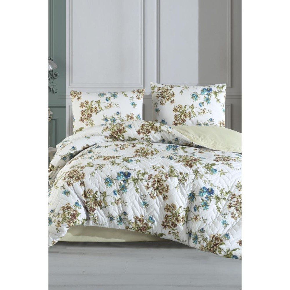 Σετ Παπλωματοθήκης Διπλό Τεσσάρων Εποχών με Φλοράλ Σχέδιο λευκό 220x230 cm