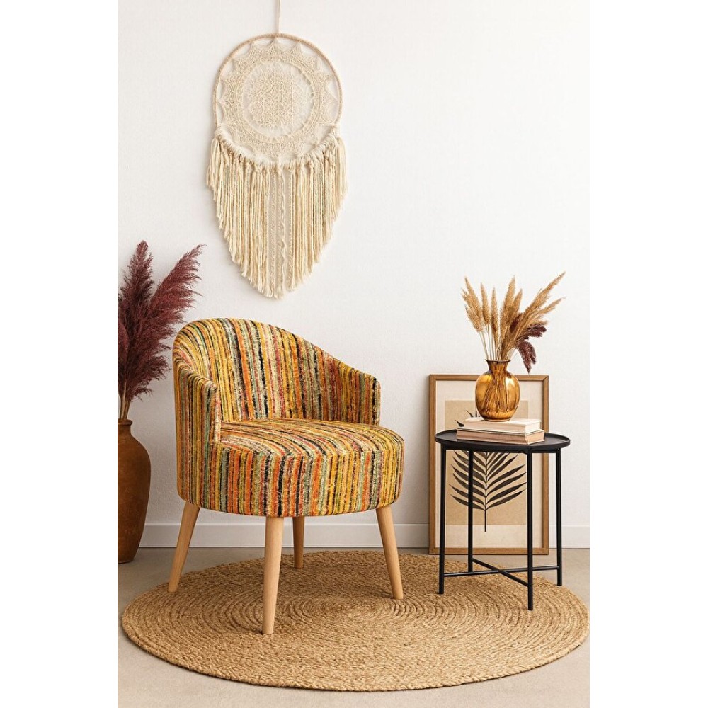 Stewehome Πολυθρόνα Πουφ με Ξύλινα Πόδια σε Πολύχρωμο Υφασμάτινο Μοτίβο -25x25x45 cm