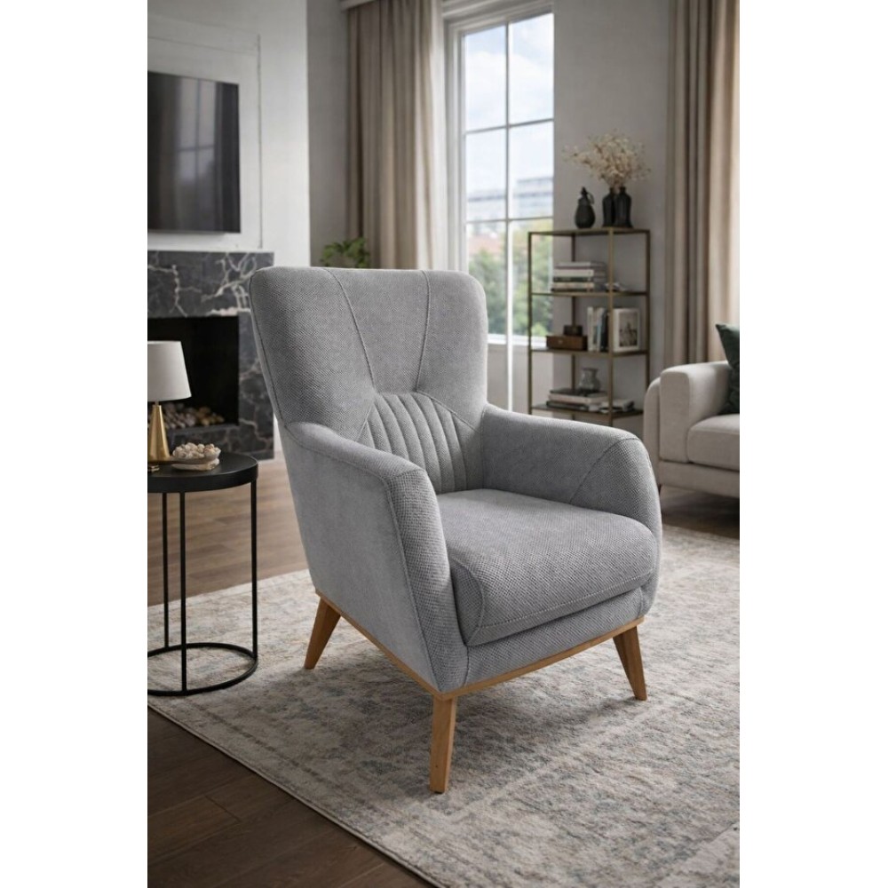 Stewehome Μοντέρνα Πολυθρόνα Καθιστικού με Ξύλινα Πόδια-γκρι65x75x92 cm