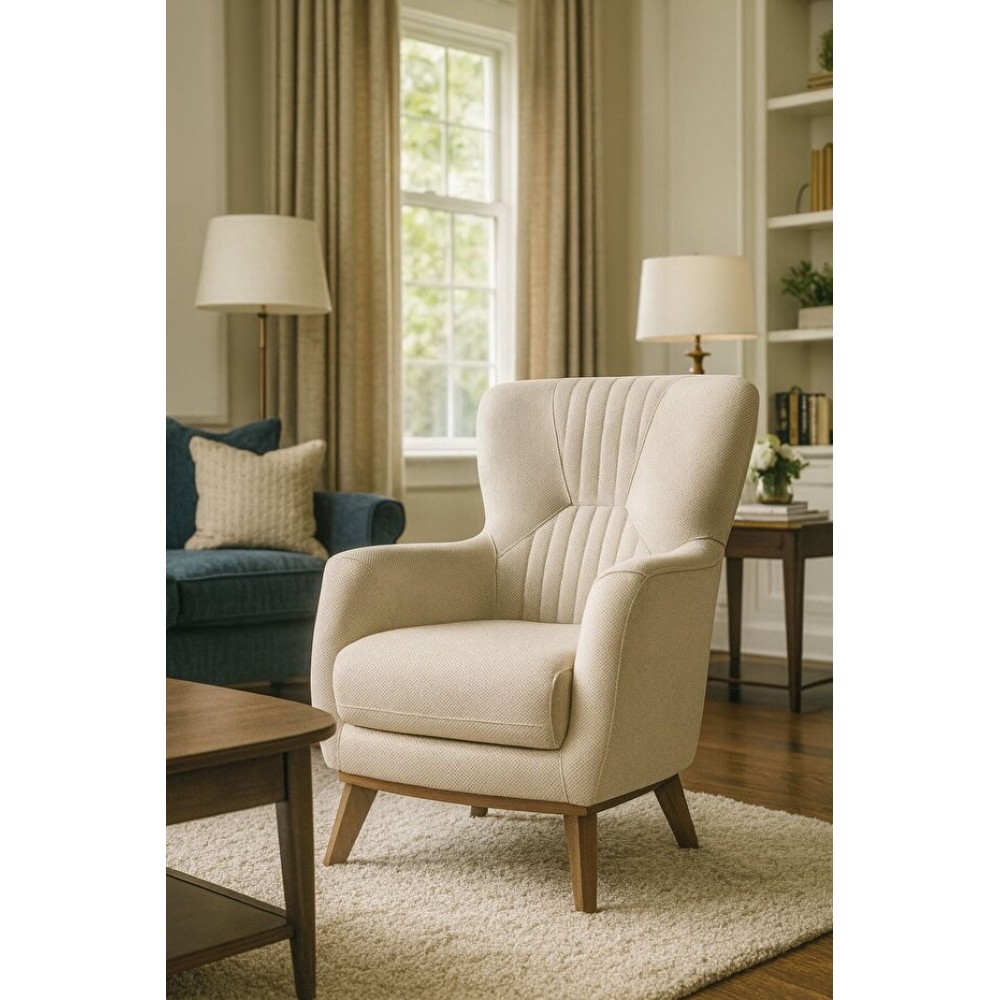 Stewehome Κομψή Πολυθρόνα Καθιστικού Μπεζ με Ξύλινα Πόδια 65x75x92 cm