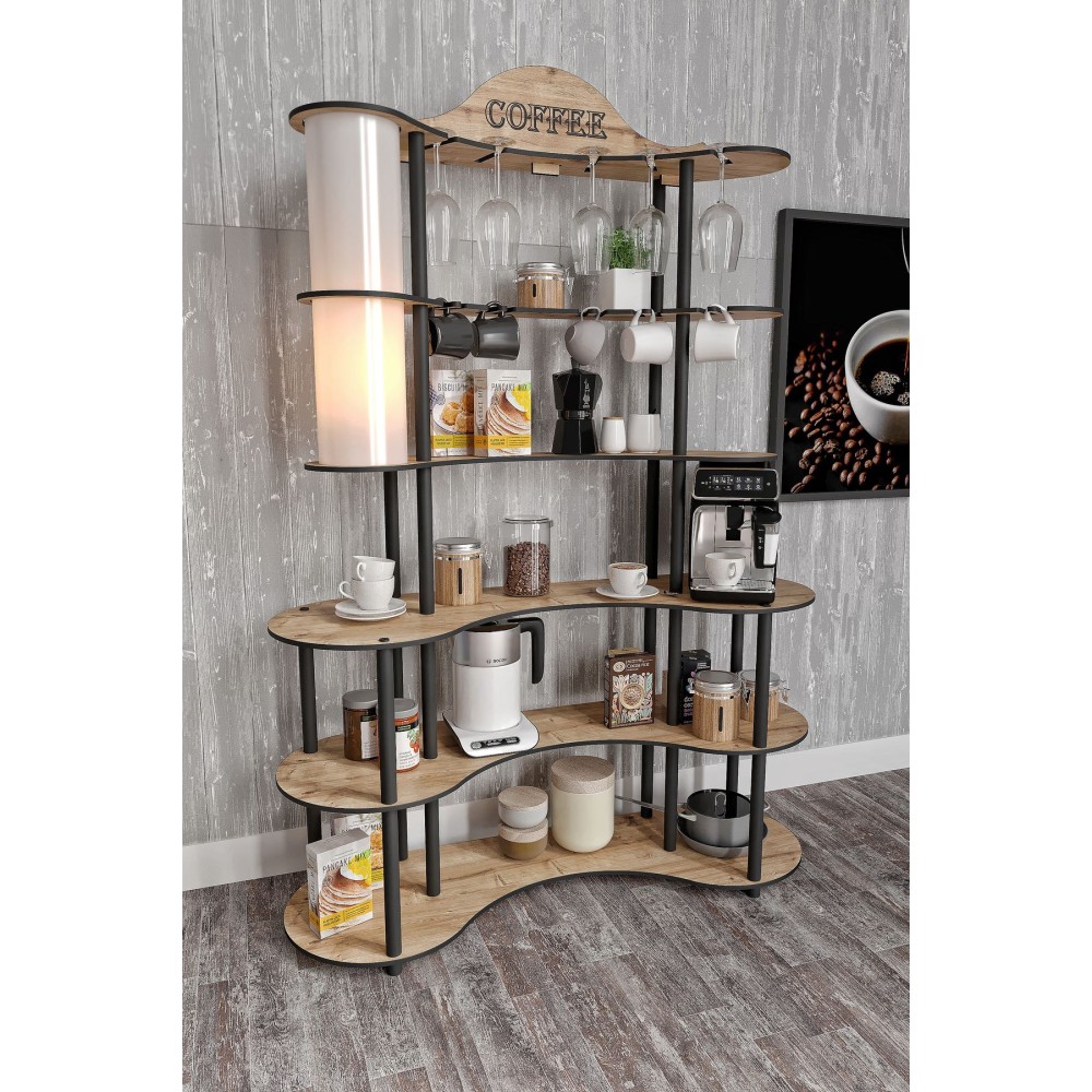 Stewehome Μοντέρνο Έπιπλο Καφέ Coffee Time με Ράφια και Κρεμάστρες -Δρυς120x40x175 cm