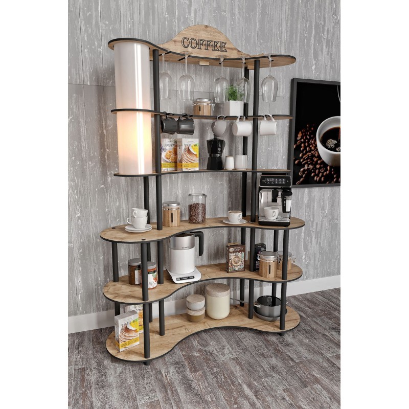 Stewehome Μοντέρνο Έπιπλο Καφέ Coffee Time με Ράφια και Κρεμάστρες -Δρυς120x40x175 cm