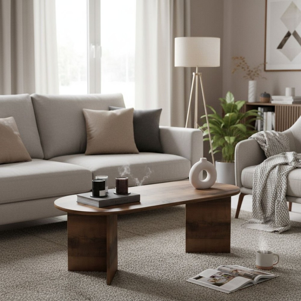 Stewehome Μοντέρνο Τραπεζάκι Σαλονιού Οβάλ σε Χρώμα Καρυδιάς 118x50x40cm