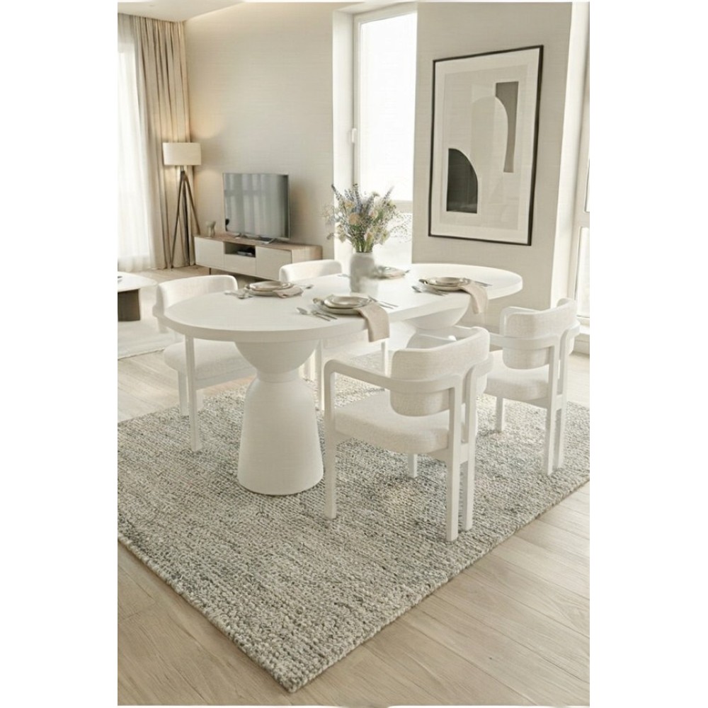 Stewehome Σετ τραπεζαρίας Boho 4 ατόμων με λευκό τραπέζι και βάση τύπου γλάστρας- λευκό80×140 cm