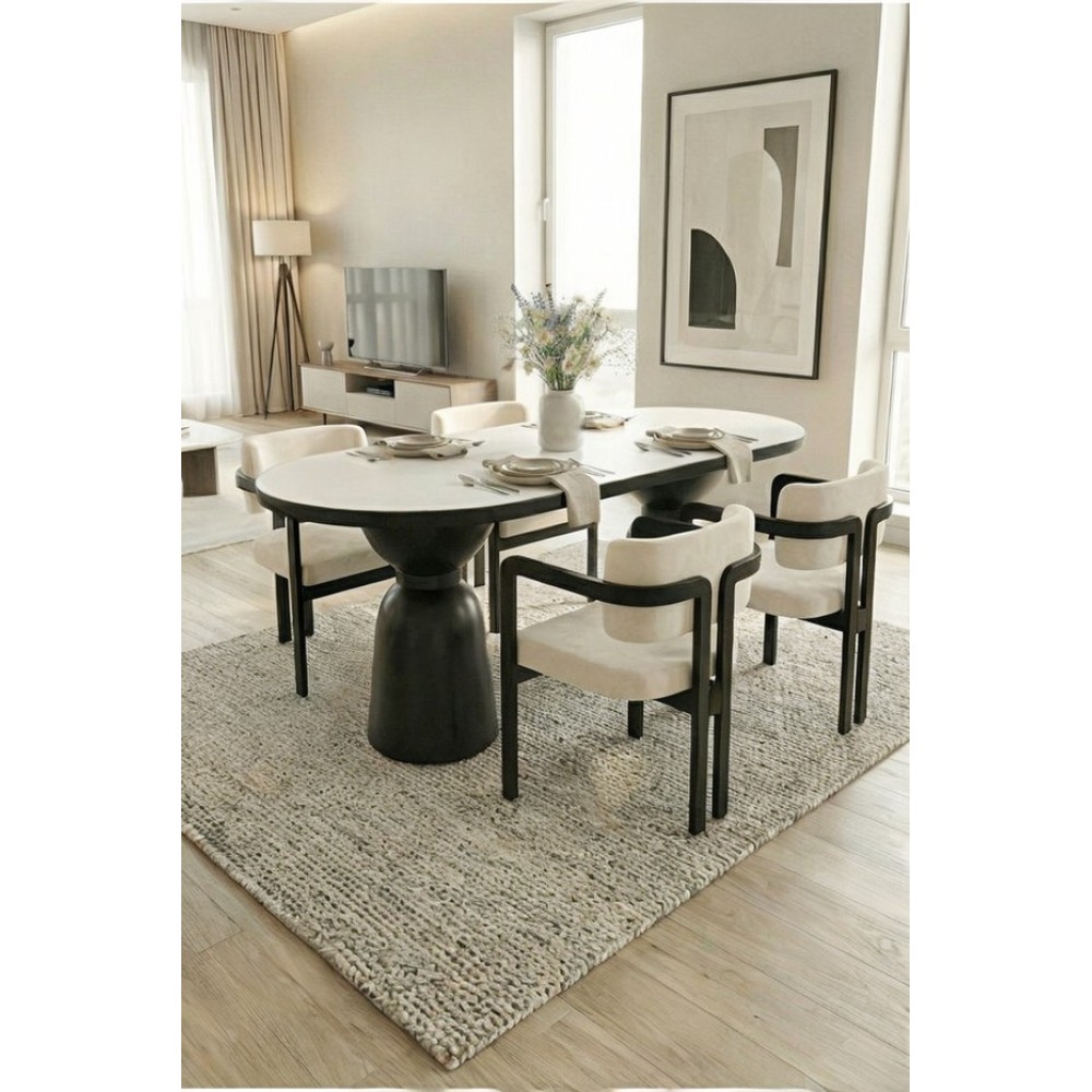 Stewehome Σετ τραπεζαρίας 4 ατόμων με δίχρωμο τραπέζι μαύρο-λευκό και μεταλλική βάση - λευκό80×140 cm