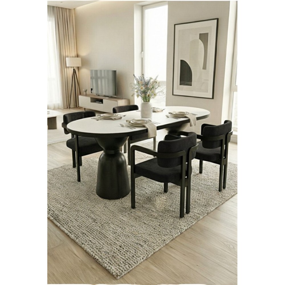 Stewehome Σετ τραπεζαρίας 4 ατόμων με δίχρωμο τραπέζι μαύρο-λευκό και μεταλλική βάση - μαύρο80×140 cm