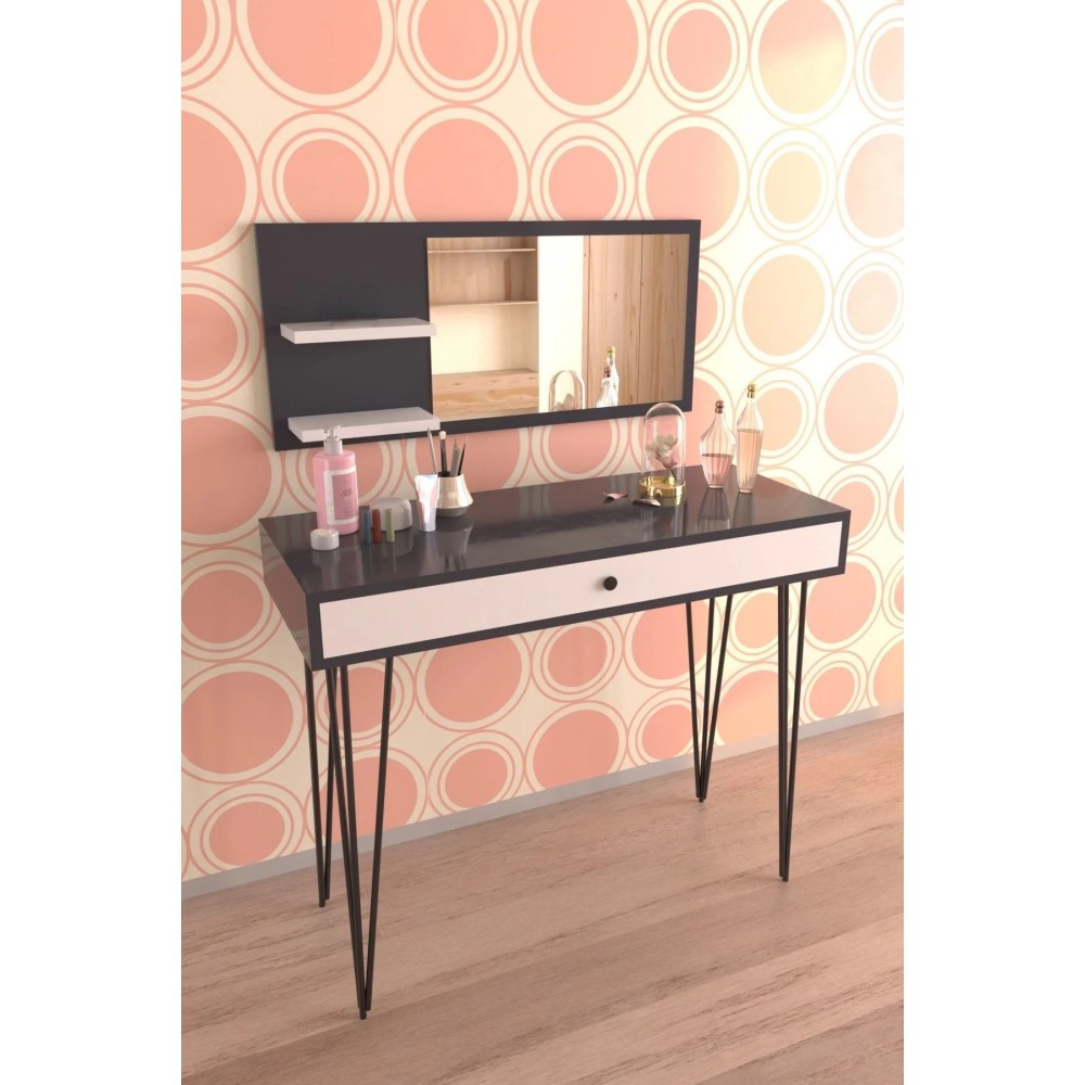 Stewehome Τουαλέτα Μακιγιάζ με Καθρέπτη και Συρτάρι -μαύρο/άσπρο100x40x84.6cm