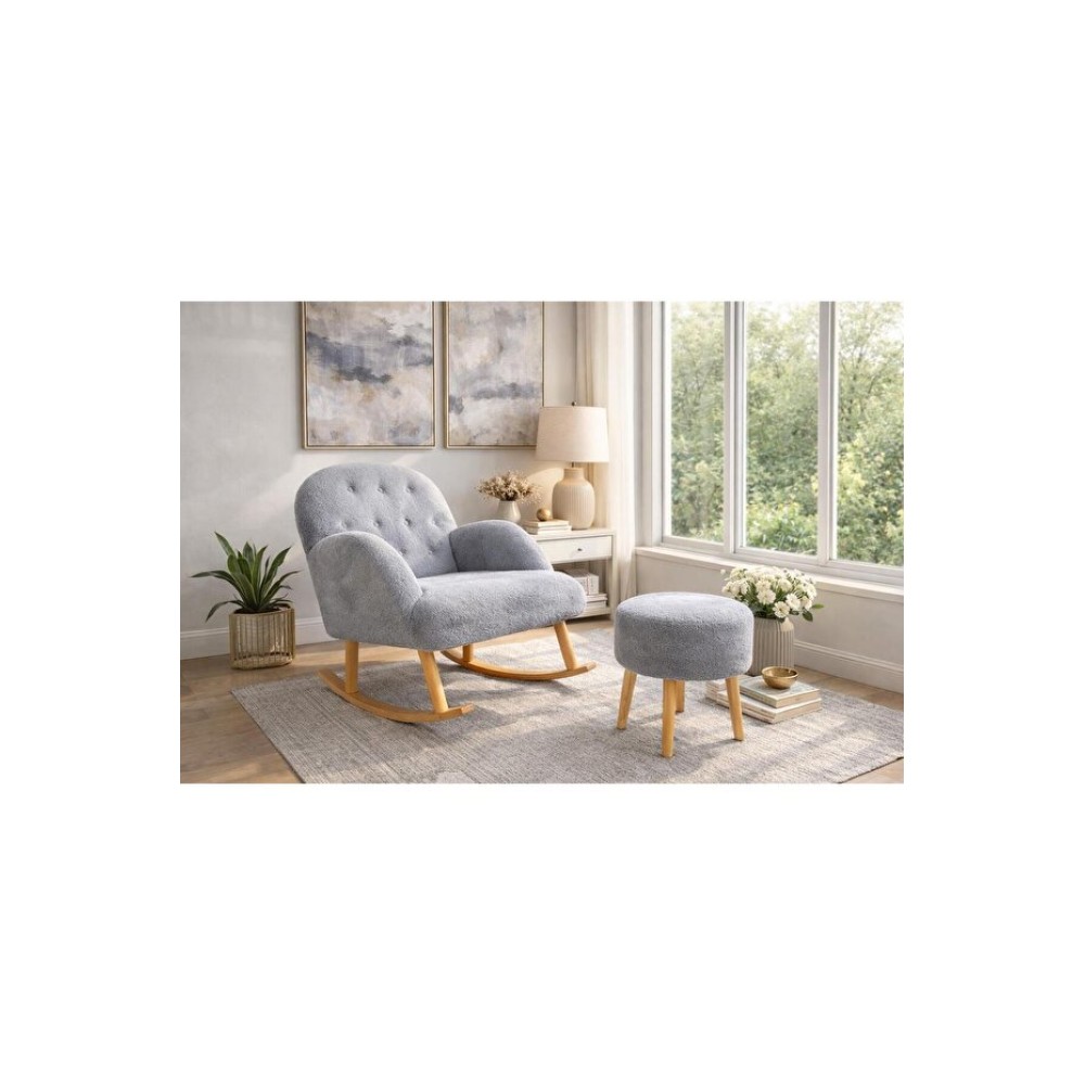 Stewehome Πολυθρόνα Χαλάρωσης Κουνιστή με Ξύλινα Πόδια-  γκρι65x65cm