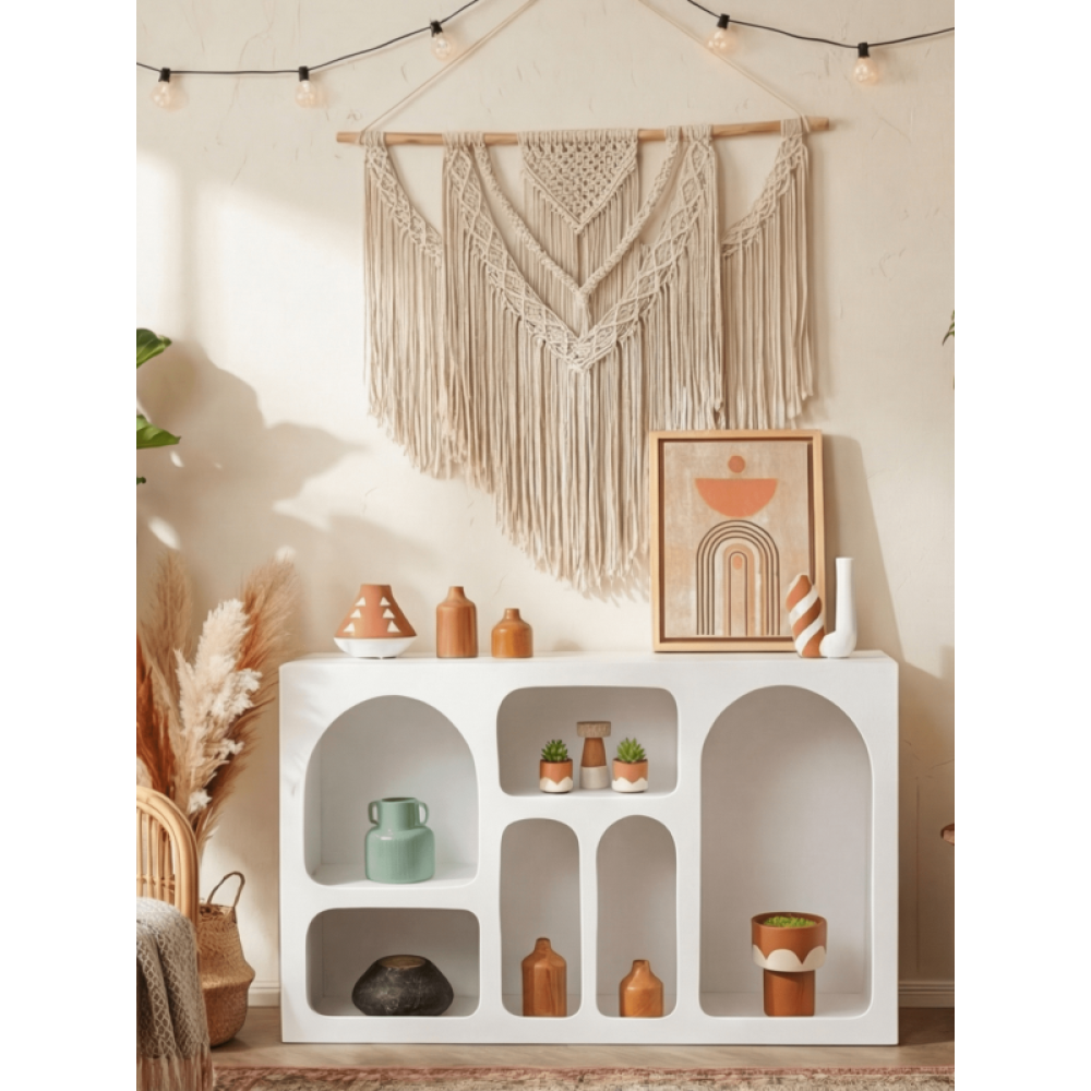 Stewehome Λευκός Μπουφές με Αψιδωτά Ράφια Διακόσμησης 120x35x74cm