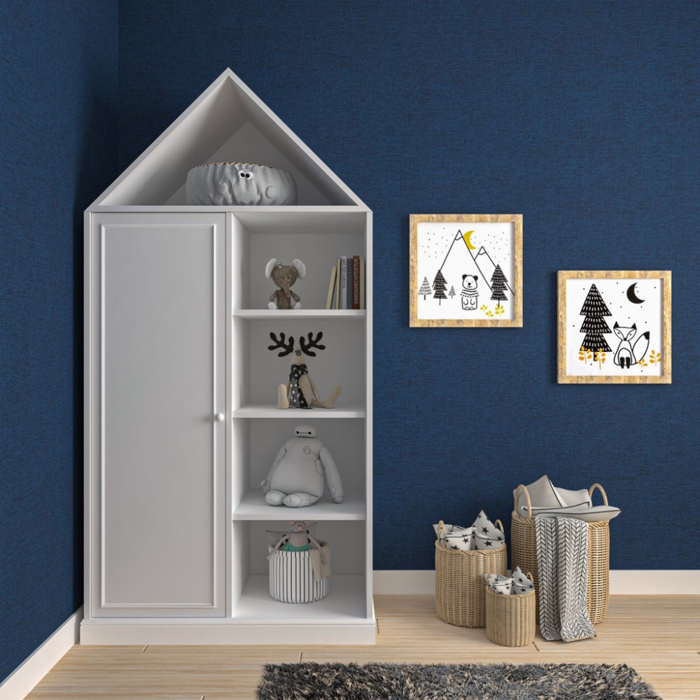 Παιδική Ντουλάπα Σπιτάκι Λευκή με Πόρτα &amp; Ράφια 170x70x40cm