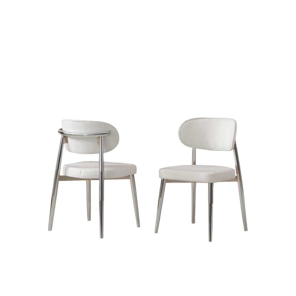 Καρέκλα Τραπεζαρίας Polo με Μεταλλικό Σκελετό Χρωμίου και Ανοιχτό Κρεμ Ύφασμα 54x52x78cm