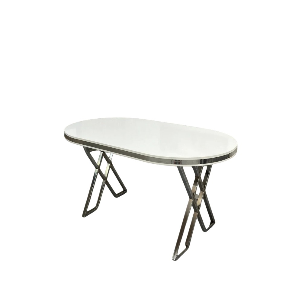 Stewehome Τραπέζι Oslo Λευκό Οβάλ με Ασημί Μεταλλική Βάση Χ 170x90x75cm