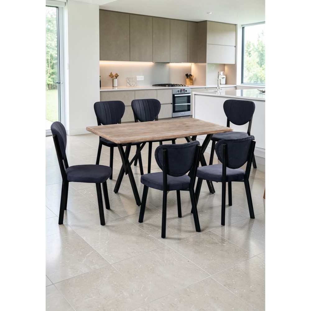 Stewehome σετ τραπεζαρίας 6 ατόμων μπλε σκούρο δρυς 120x80x75cm