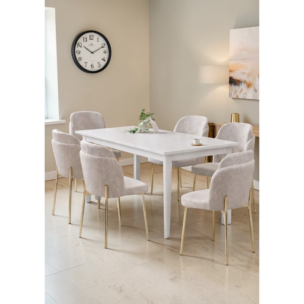 Stewehome παρις σετ τραπεζαρίας 6 ατόμων λευκό μπεζ 132x80x75cm