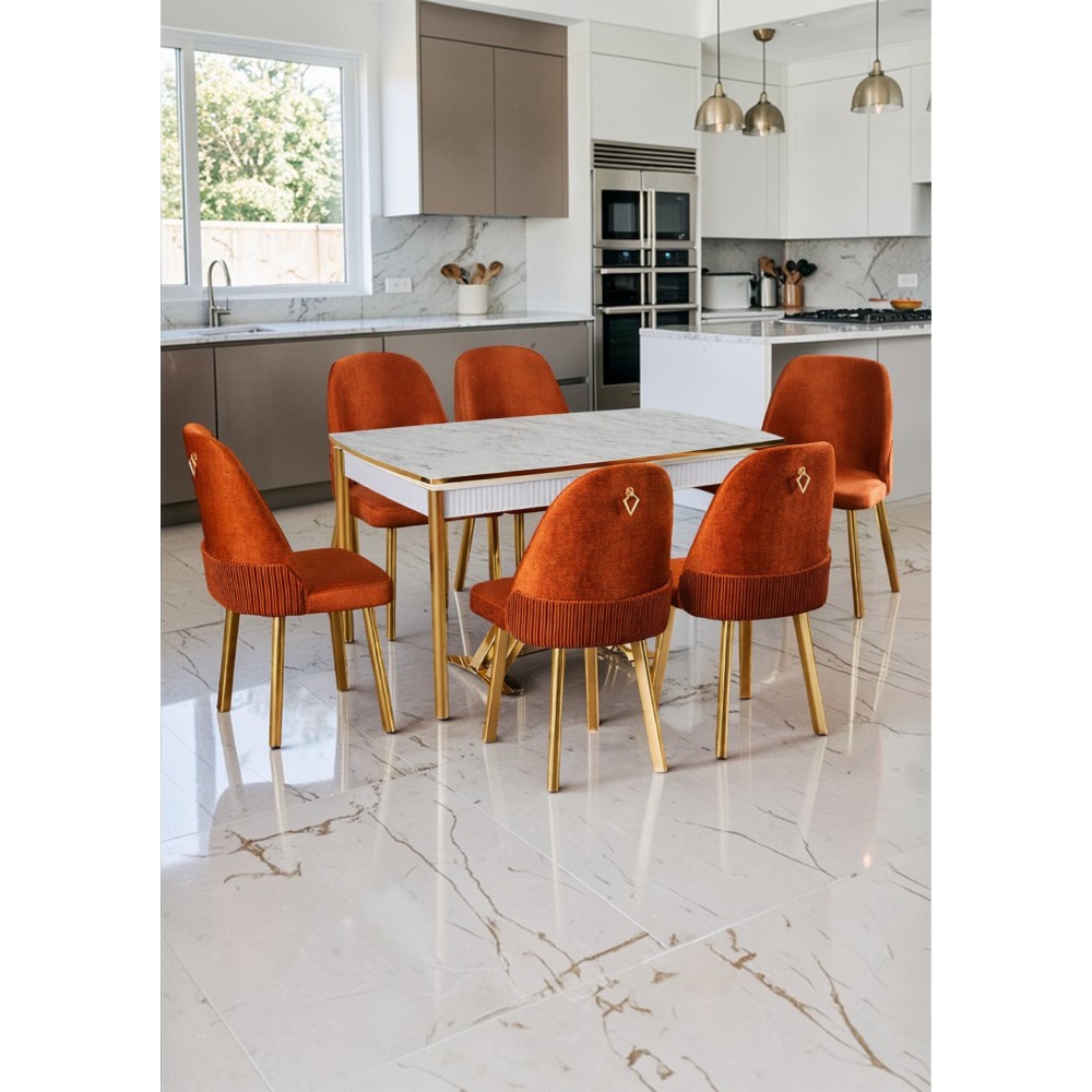 Stewehome λιβον σετ τραπεζαρίας 6 ατόμων πορτοκαλί λευκό 120x80x75cm