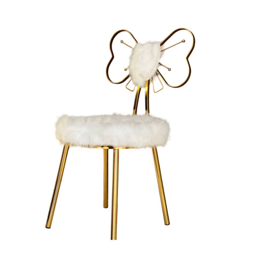 Χρυσή Καρέκλα Kelebek με Λευκό Πλούσιο Κάθισμα 48x50cm
