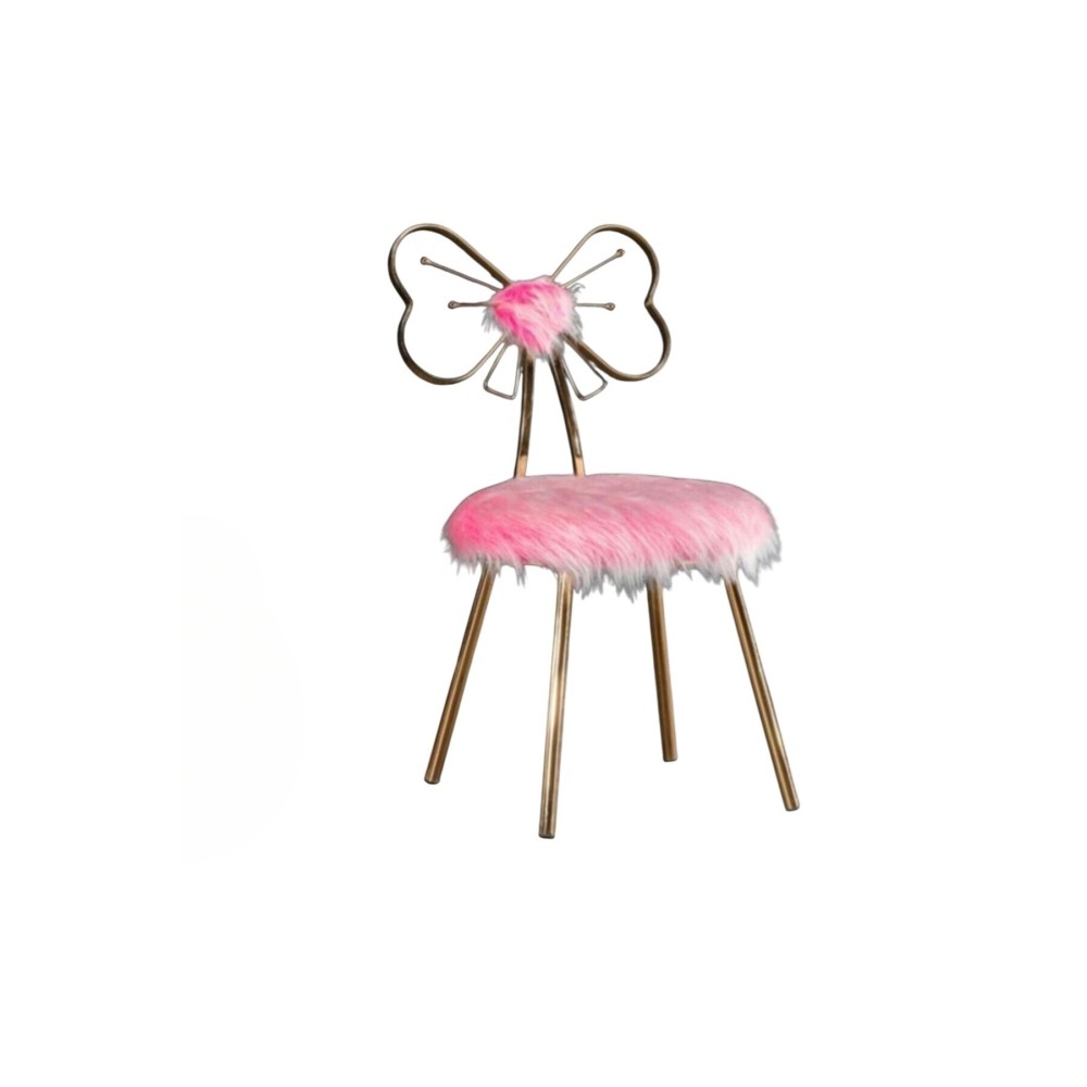 Χρυσή Καρέκλα Kelebek με Ροζ Πλούσιο Κάθισμα 48x50cm