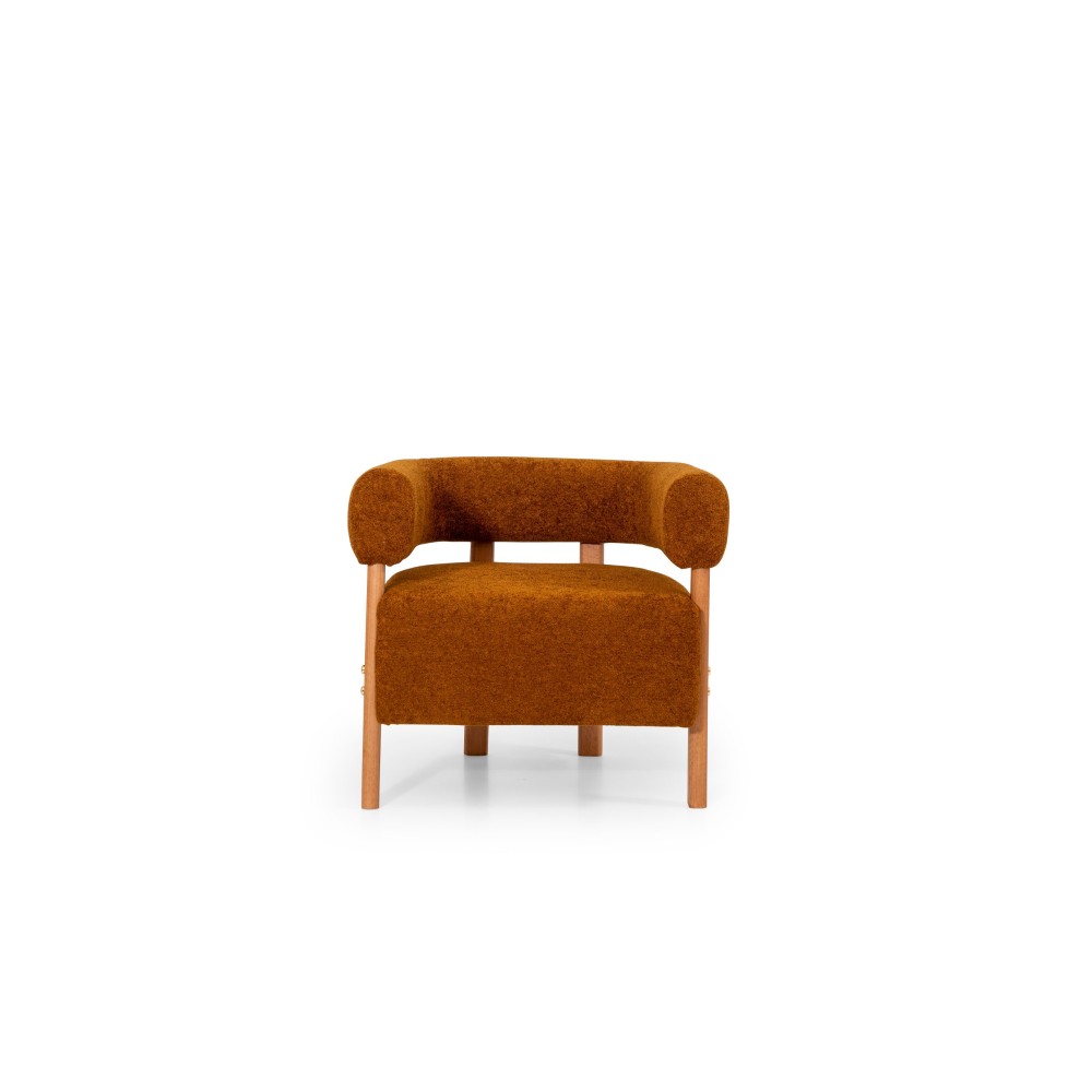 Sweet Καρέκλα Πολυθρόνα Καθιστικού με Στρογγυλή Πλάτη και Ξύλινη Βάση-καφέ 60x60x68cm