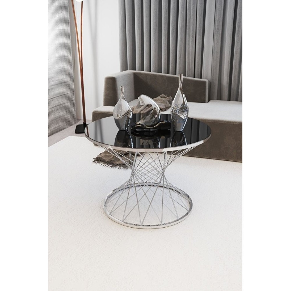 Stewehome Μοντέρνο Τραπέζι Σαλονιού Pota Με Ασημένια Βάση και Φύμε Καθρέπτη 75x75x50cm