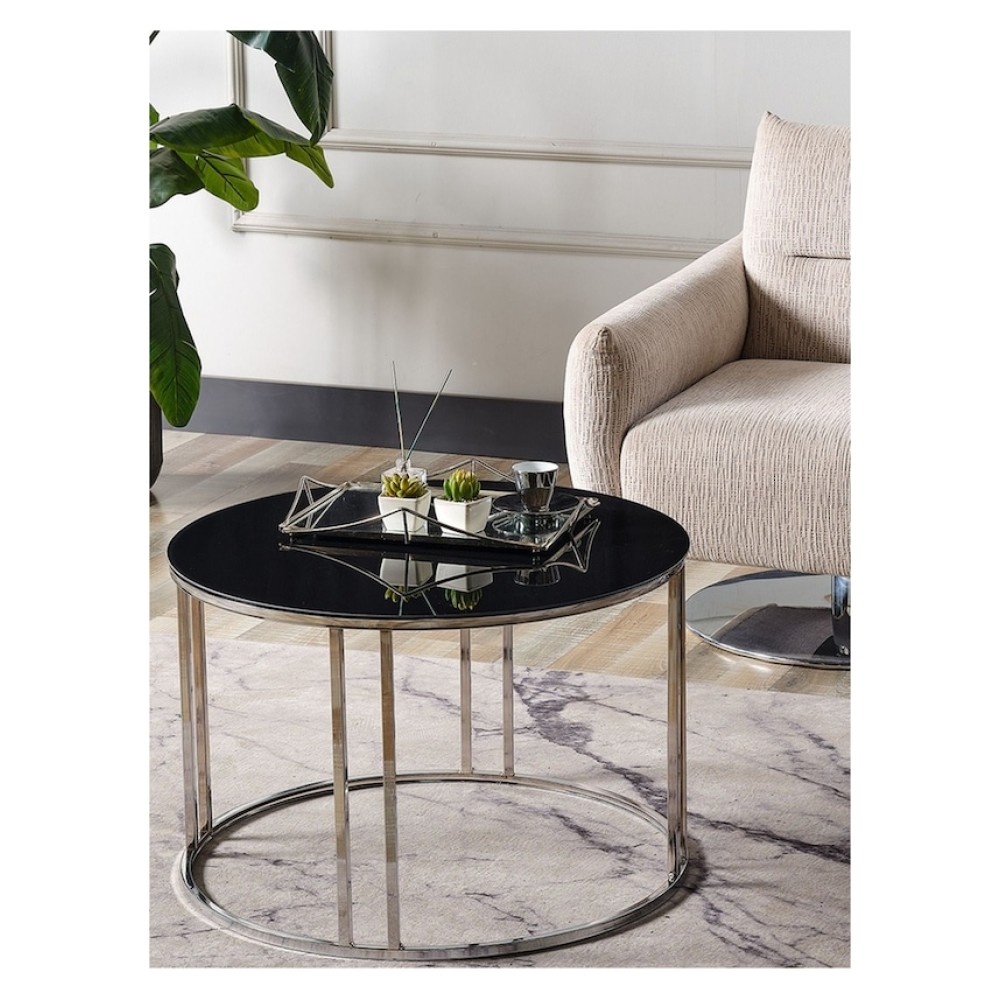 Stewehome Μοντέρνο Τραπέζι Σαλονιού Με Φύμε Καθρέπτη Και Ασημένια Μεταλλικά Πόδια -ΚΑΠΝΙΣΜΕΝΟΣ ΚΑΘΡΕΦΤΗΣ70x70x45cm