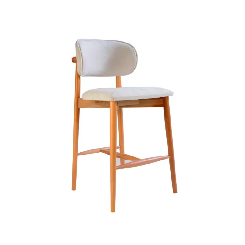 Stewehome Polo σκαμπό μπαρ δρυς με εκρού ύφασμα 55x54x105 cm