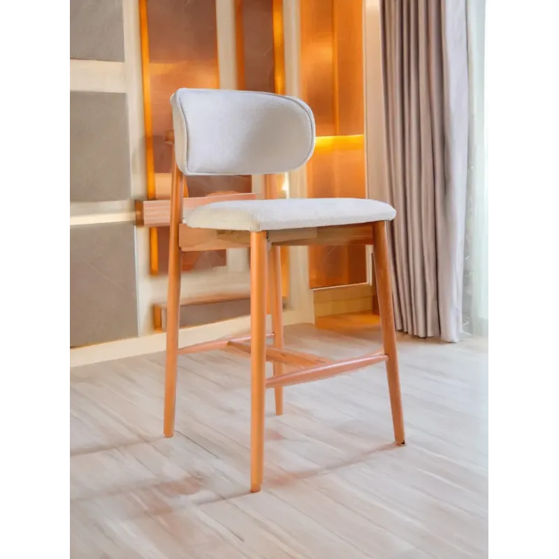 Stewehome Polo σκαμπό μπαρ δρυς με εκρού ύφασμα 55x54x105 cm