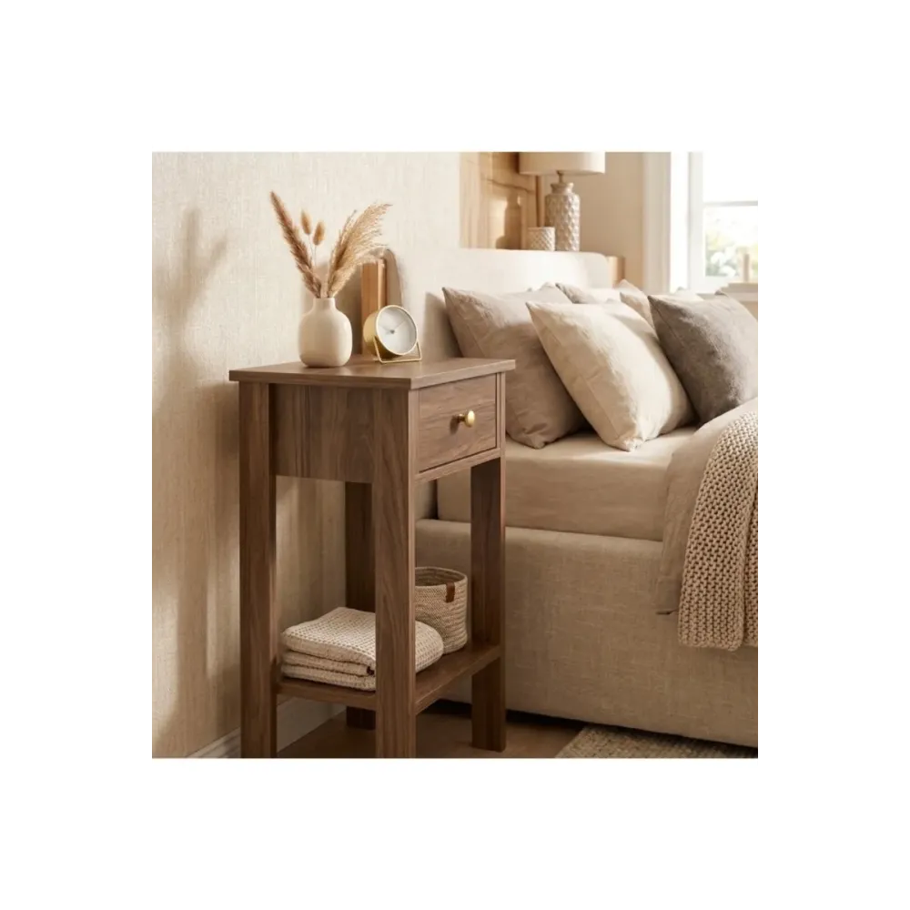 Stewehome Κομοδίνο με ένα συρτάρι και χρυσή λαβή 40x35x70 cm