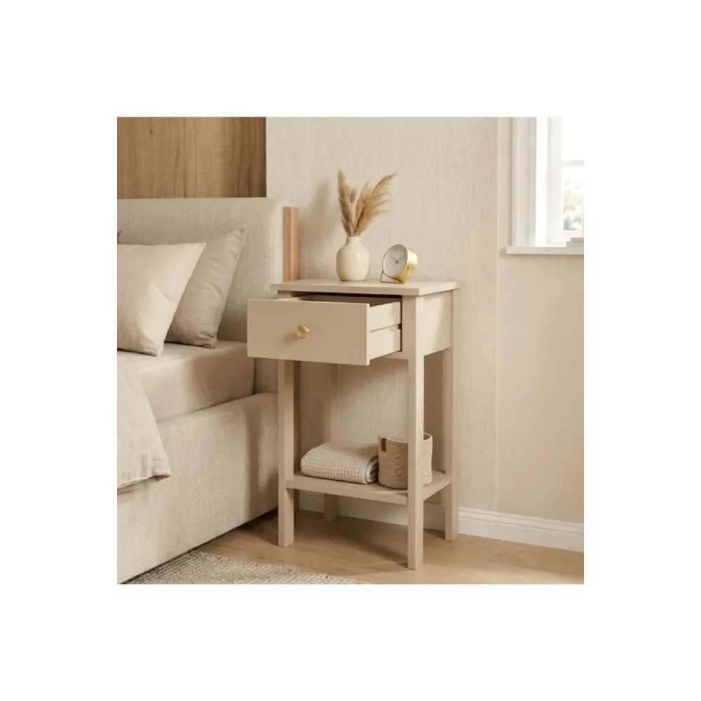 Stewehome Κομοδίνο με ένα συρτάρι και χρυσή λαβή 40x35x70 cm