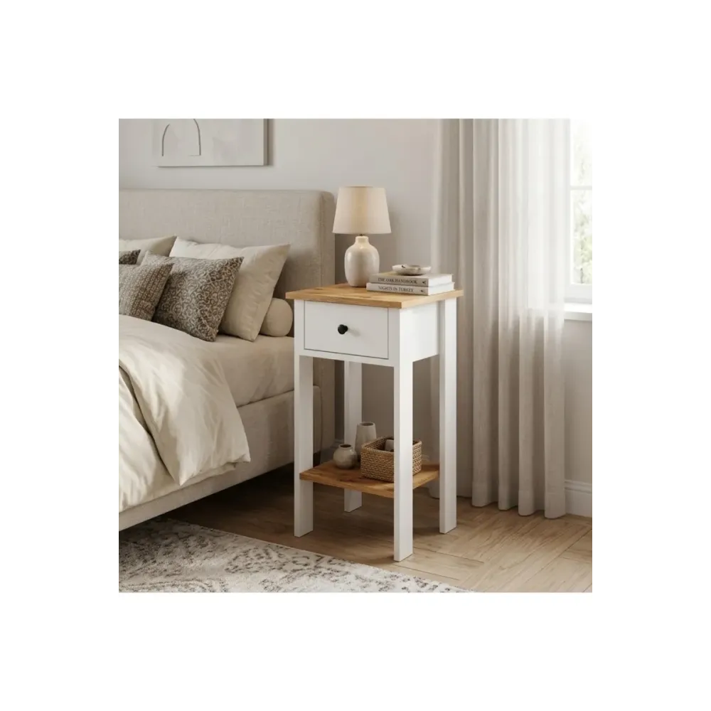Stewehome Κομοδίνο με ένα συρτάρι και χρυσή λαβή 40x35x70 cm