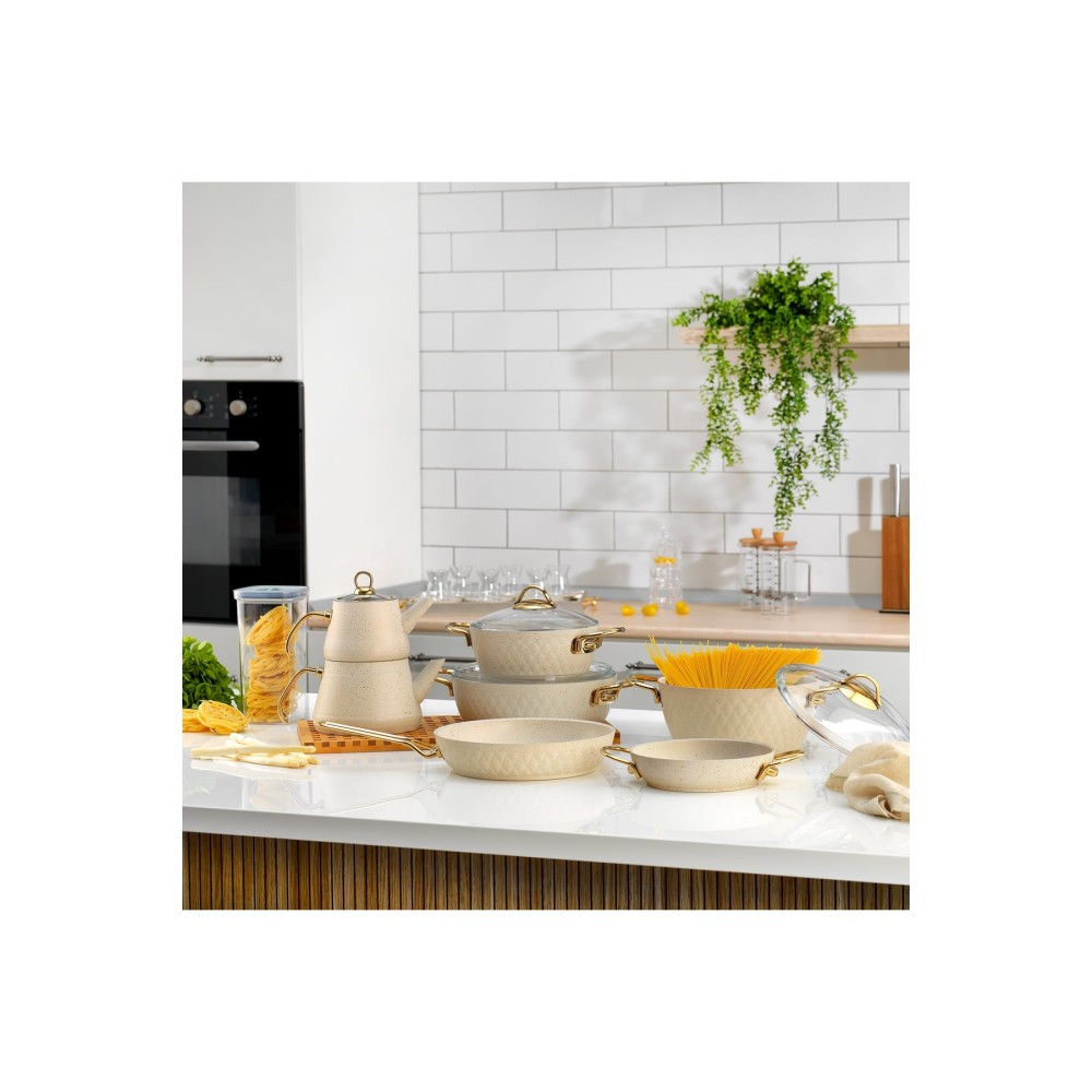 Stewehome Σετ κουζίνας 11 τεμαχίων από αλουμίνιο και ανοξείδωτο χάλυβα με αντικολλητική επίστρωση Λευκό