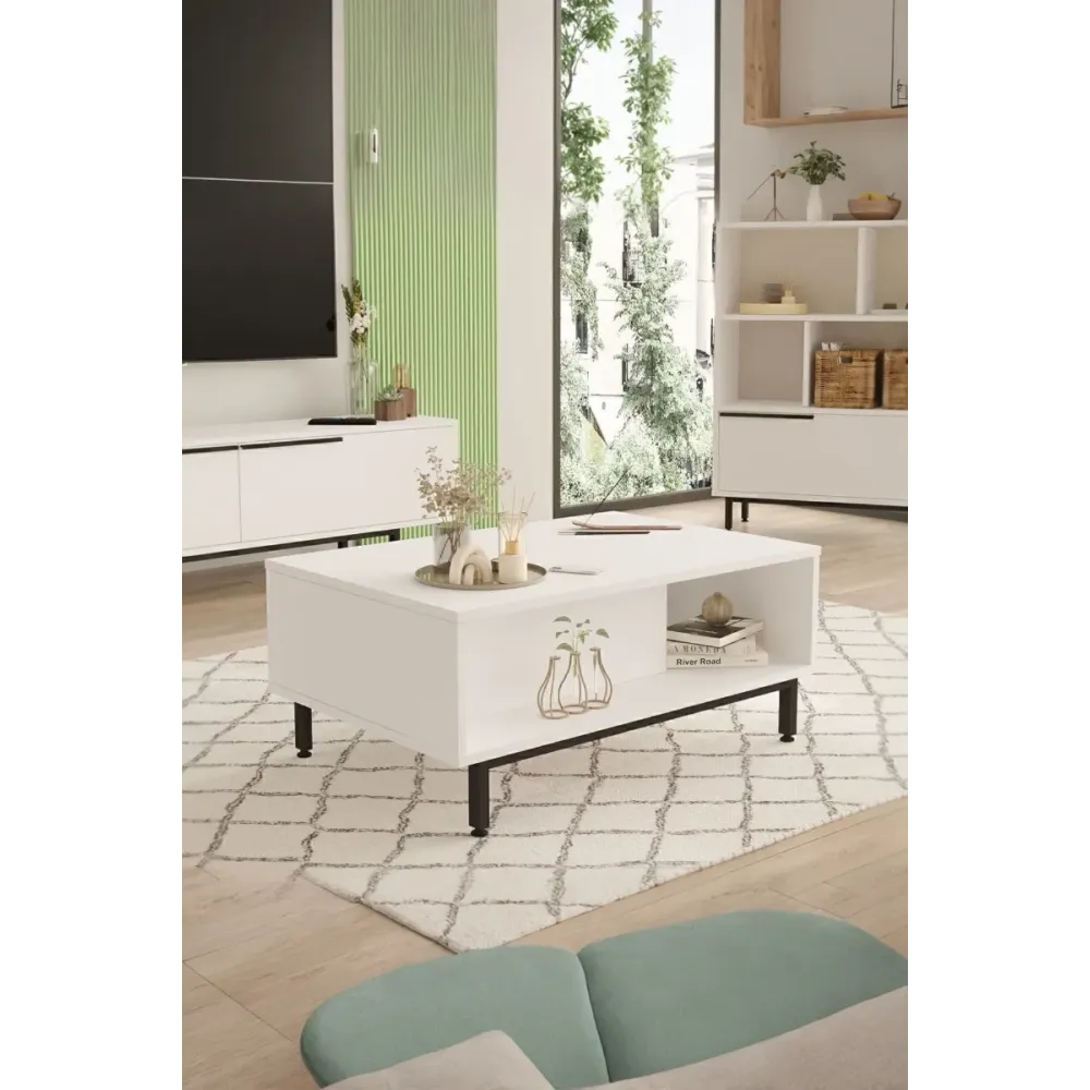 Stewehome Μποέμ τραπεζάκι σαλονιού με μεταλλικά πόδια και καπάκι με ψάθινο καλάθι σκανδιναβικού στιλ 20x30x37.6 cm