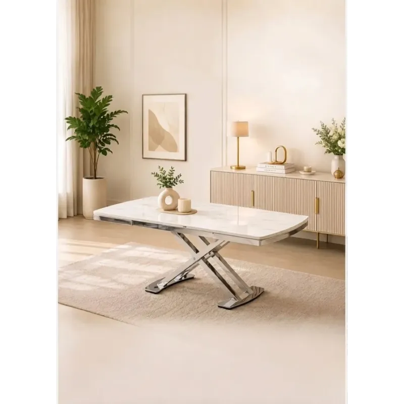 Stewehome Επεκτεινόμενο τραπέζι 80x130 από MDF Λευκή όψη μαρμάρου 80x130 cm