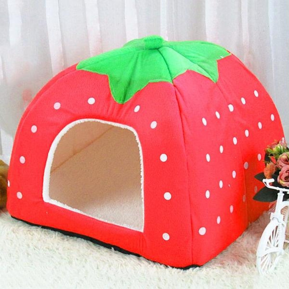 Strawberry Shaped Foldable Short Plush Pet House Nest, Size: L(Red)