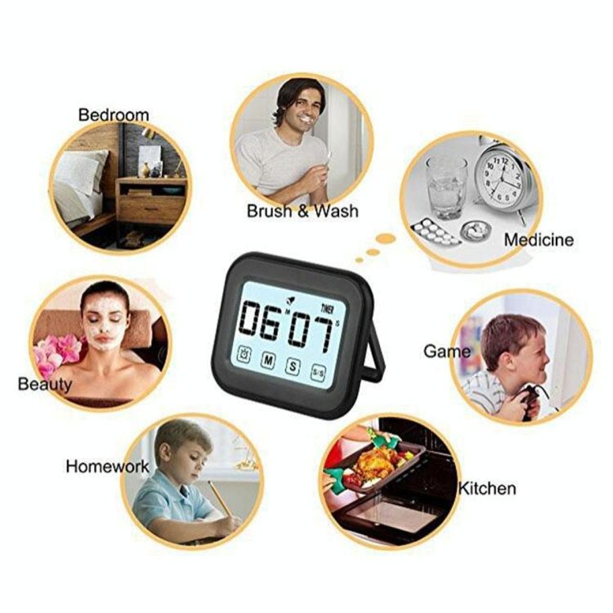 Kitchen Timer Digital Alarm Clock Large LCD Touch Screen Come with Night Light for Cooking Baking(Black)