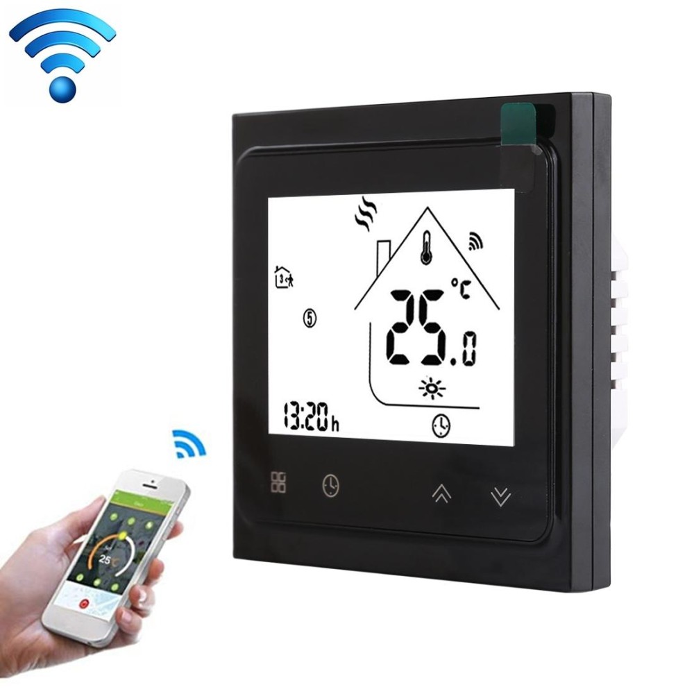 BHT-002GBLW 16A Load Electronic Heating Type LCD Digital Heating Room Thermostat with Sensor & Time Display, WiFi Control(Black)