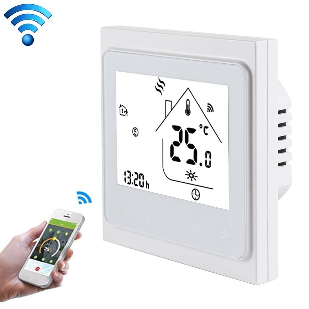 BHT-002GALW 3A Load Water Heating Type LCD Digital Heating Room Thermostat with Time Display, WiFi Control(White)