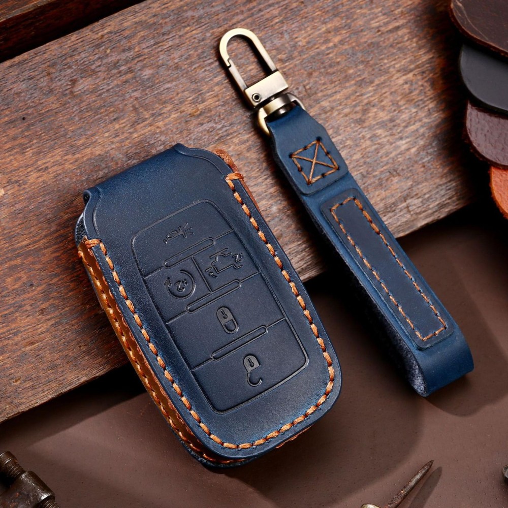 For Dodge Ram 5-button C162 Car Key Leather Protective Case (Blue)