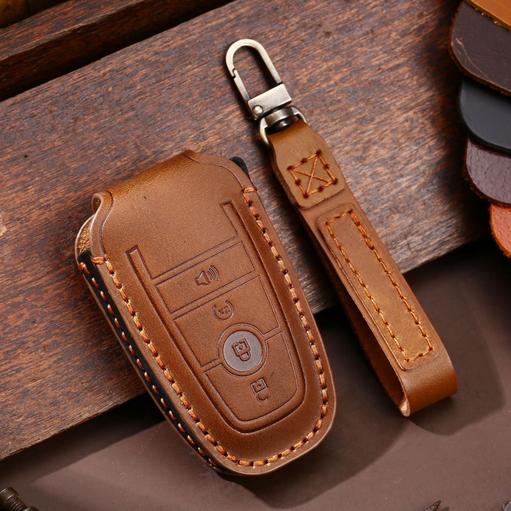 For Ford F-150 4-button C072 Car Key Leather Protective Case (Brown)