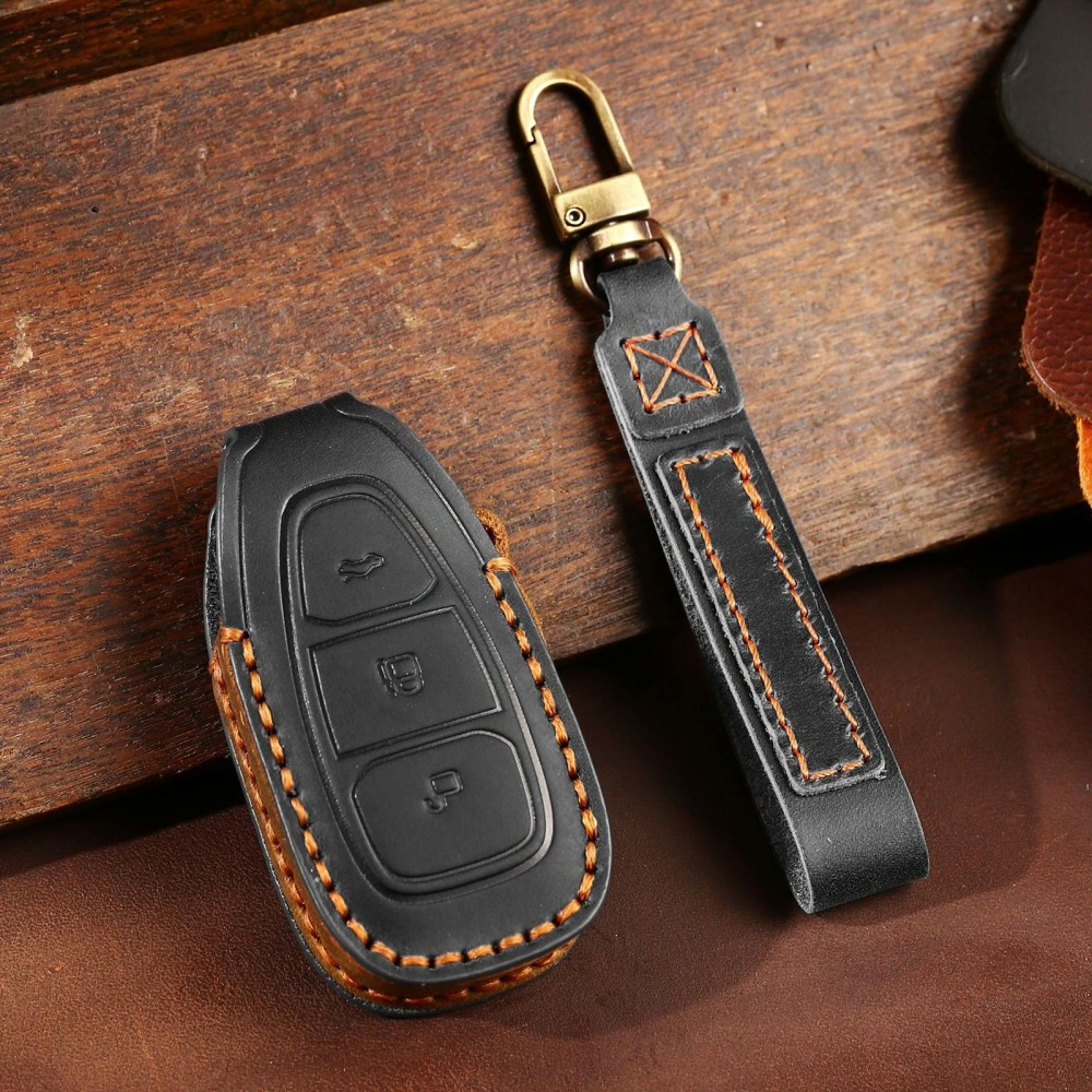 For Ford Focus/Mondeo/Maverick/Explorer/Escort/Edge 2017-2018 C231 Car Key Leather Protective Case (Black)