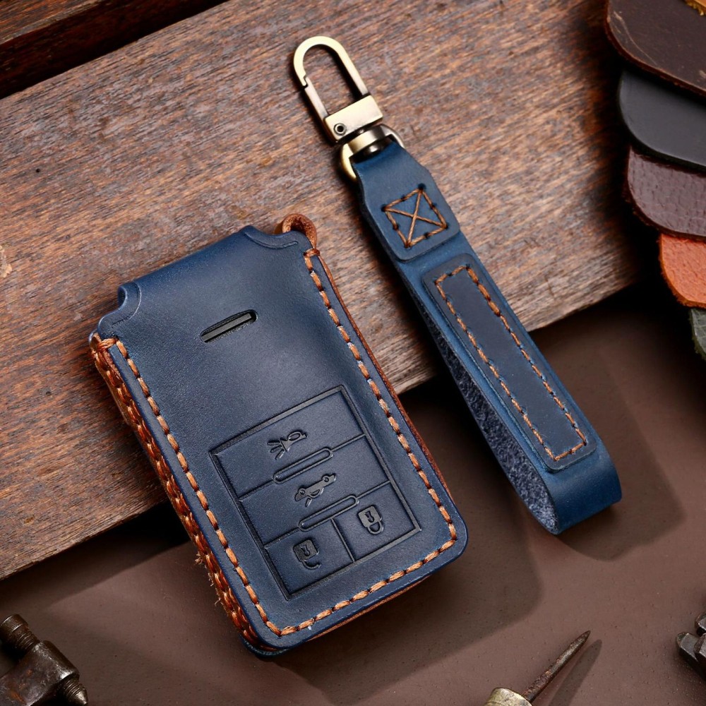 For Cadillac 4-button C090 Car Key Leather Protective Case (Blue)