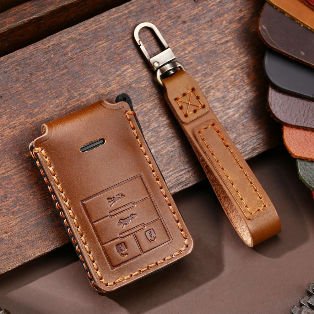 For Cadillac 4-button C090 Car Key Leather Protective Case (Brown)