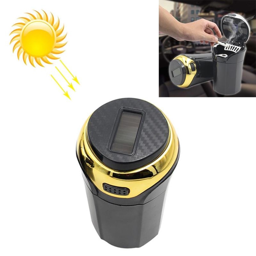 N12B Car Creative Ashtray Solar Power With Light And Cover Car Supplies (Gold)