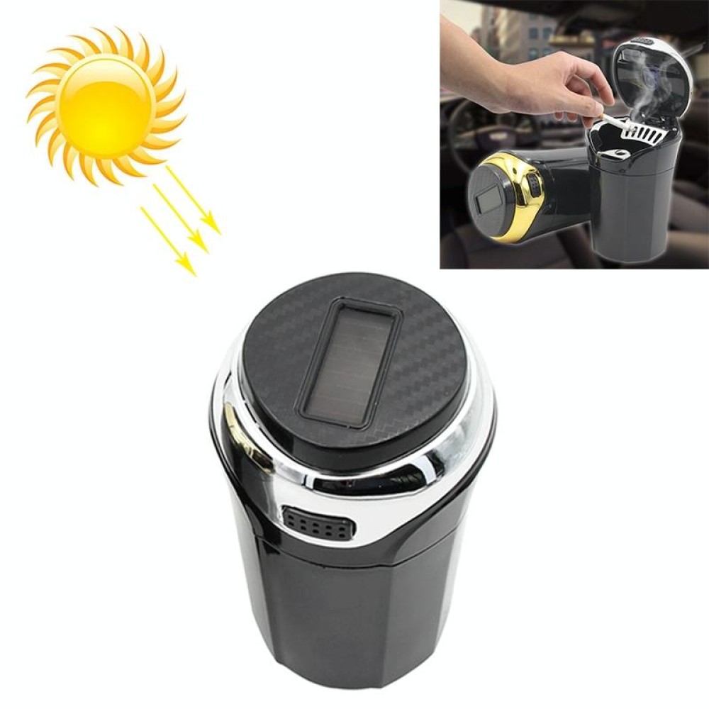 N12B Car Creative Ashtray Solar Power With Light And Cover Car Supplies (Silver)