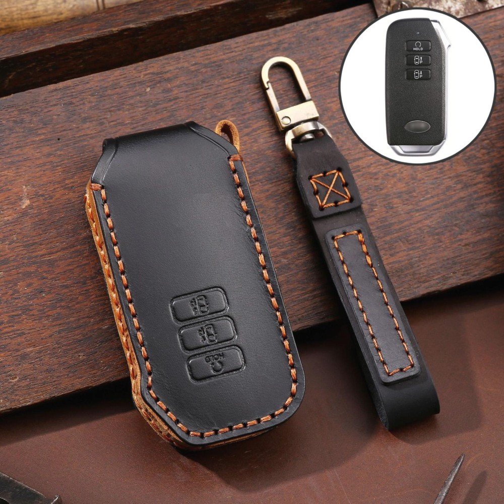 For Kia 3-button Hallmo Car Cowhide Leather Key Protective Cover Key Case(Black)