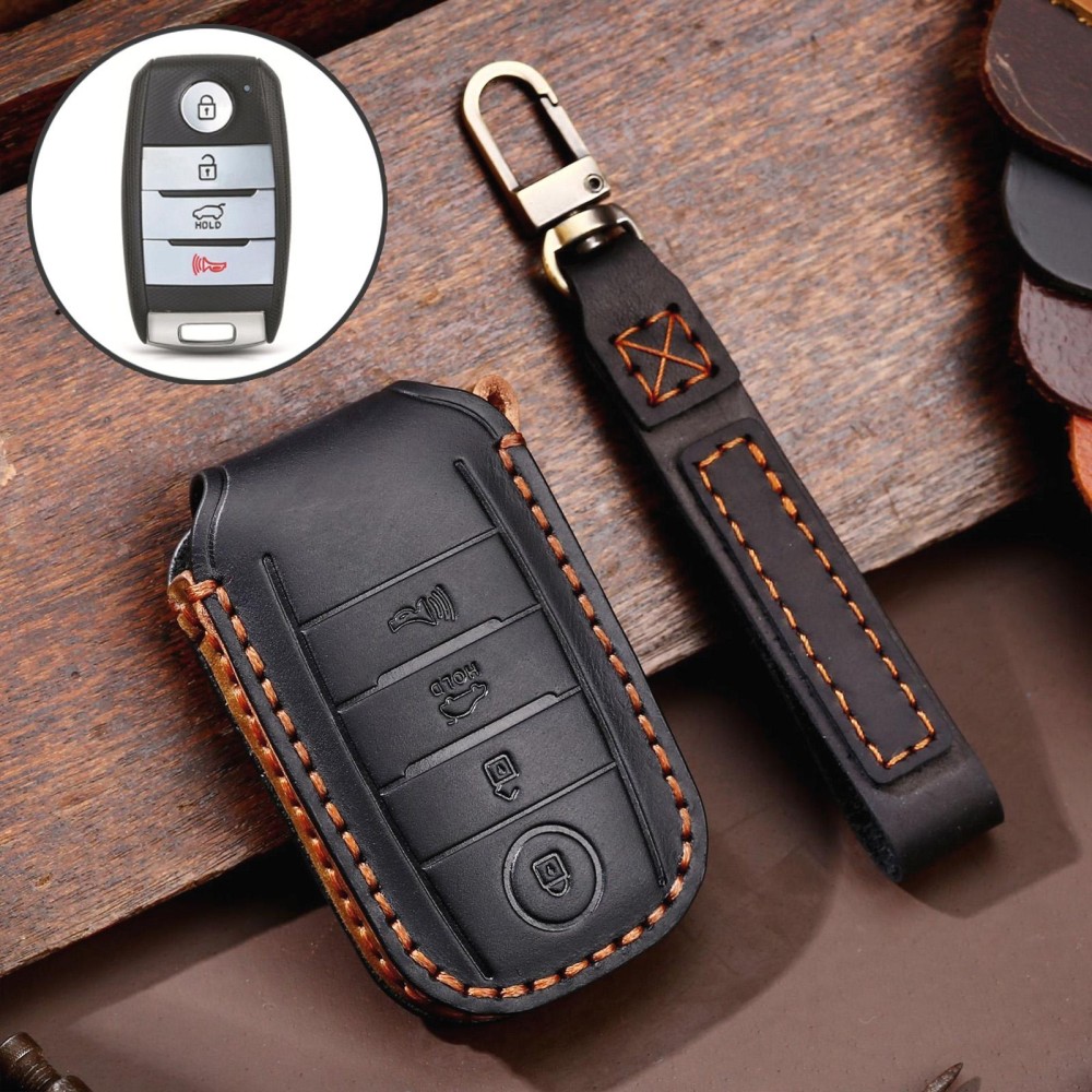 For Kia C133 4-button Hallmo Car Cowhide Leather Key Protective Cover Key Case(Black)