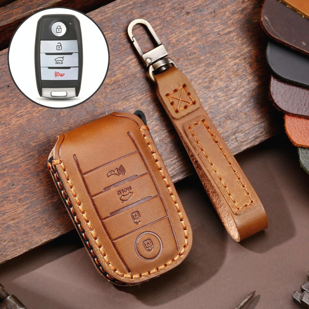 For Kia C133 4-button Hallmo Car Cowhide Leather Key Protective Cover Key Case(Brown)