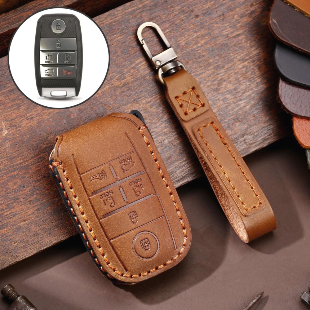 For Kia C134 6-button Hallmo Car Cowhide Leather Key Protective Cover Key Case(Brown)