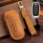 For Nissan Teana / Ariya 4-button Horn Hallmo Car Cowhide Leather Key Protective Cover Key Case(Brown)