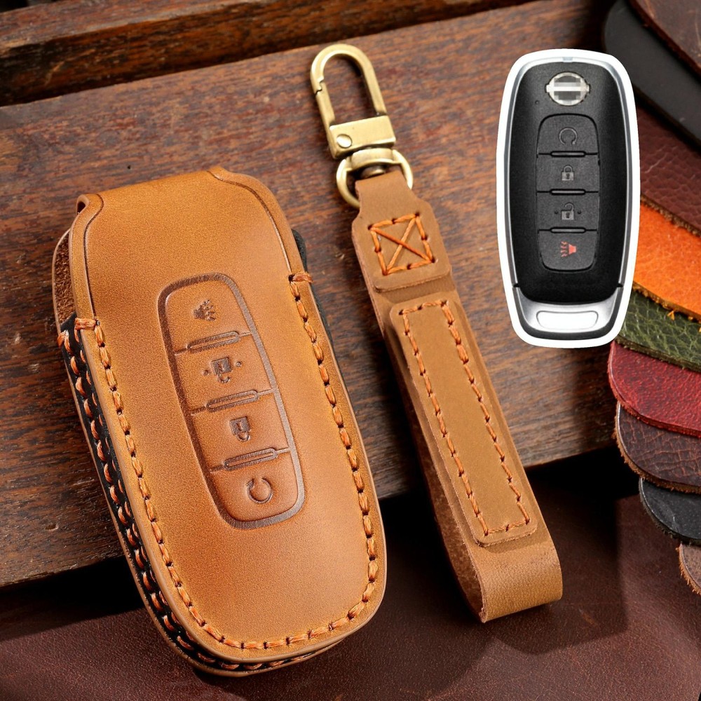 For Nissan Teana / Ariya 4-button Start Hallmo Car Cowhide Leather Key Protective Cover Key Case(Brown)