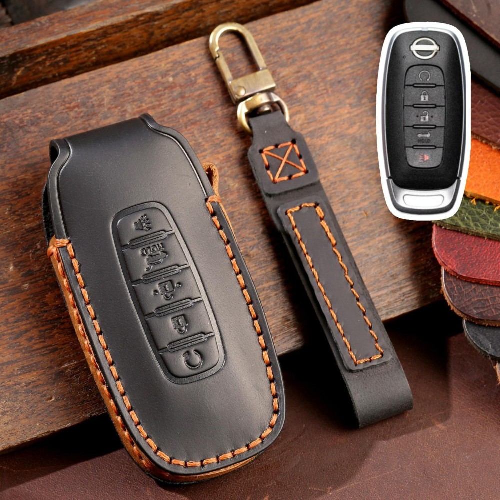 For Nissan Teana / Ariya 5-button Start Hallmo Car Cowhide Leather Key Protective Cover Key Case(Black)